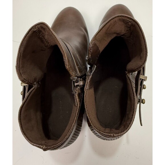Baretraps Yadda Booties 8 Brown Ankle Boots Faux Leather Straps Low Heel Texture - Picture 6 of 9